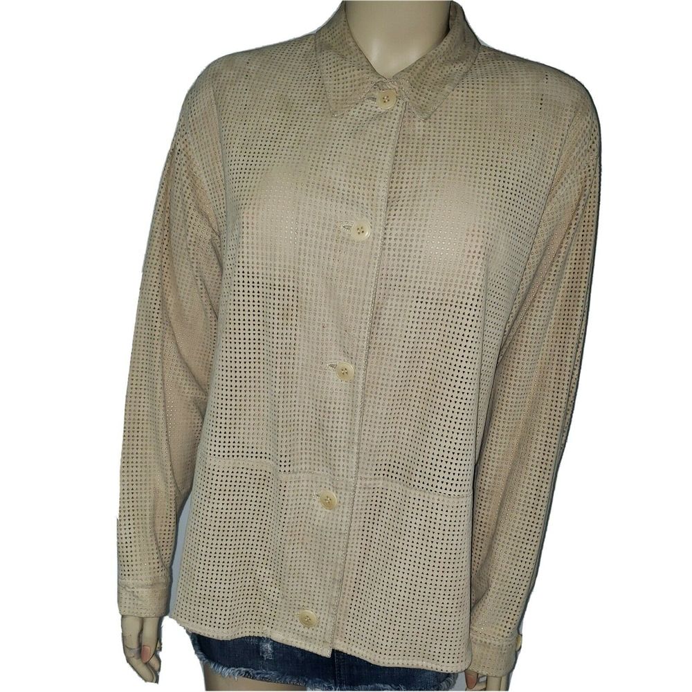 Vtg LA MATTA Italy SuedeLeather Laser Cutout Shirt